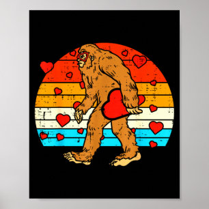 Poster Bigfoot Sasquatch Coração Retro Engraçado Dia dos