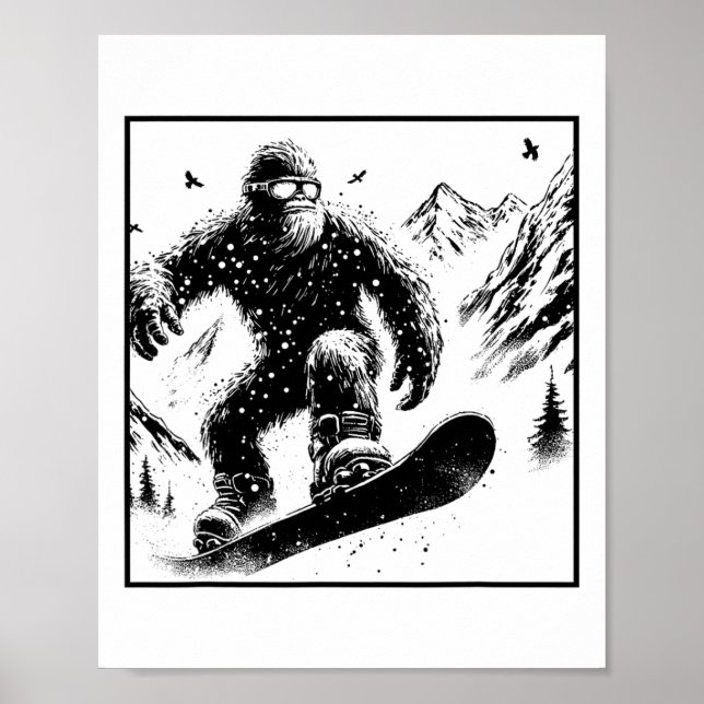 Poster Bigfoot Snowboarder - Engraçado Sasquatch Snowboar (Frente)