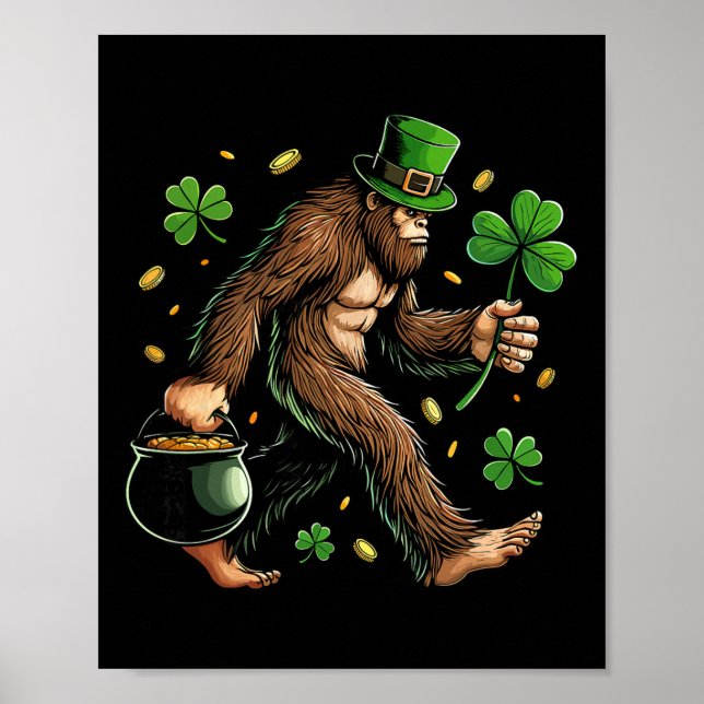 Poster Bigfoot St Patricks Day Funny Sasquatch Saint Padd (Frente)