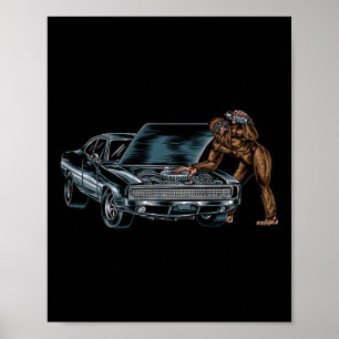Poster Bigfoot Tentando Consertar Seu Velho Carro De Namo