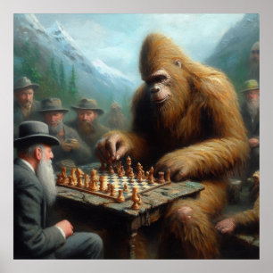 Poster Bigfoot Tocando Xadrez