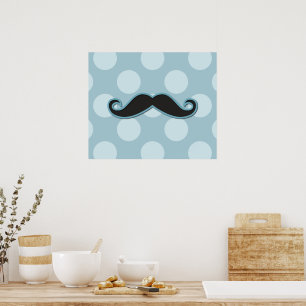 Póster Bigode da barra de mão, Bolinhas - Azul preto
