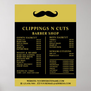 Poster Bigode Preto, Lista de Preços de Barbeiros Masculi