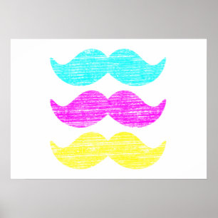 Poster Bigodes CMY Coloridos (estilo letterpress)