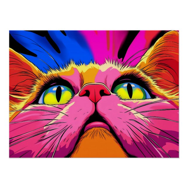 Póster Bigodes de Neon: A Visão Vibrante de um Gato (Frente)