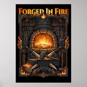 Poster Bigorna e Espadas da Forja do Ferreiro Épico Arte 