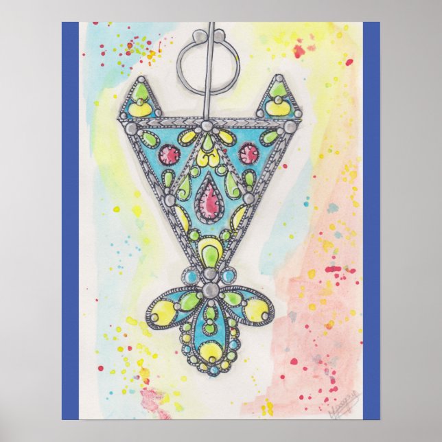Poster Bijou kabyle aquarelle bleu (Frente)