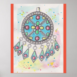 Poster Bijou kabyle aquarelle rouge