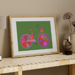 Poster Bike Colorida Vintage com Ilustração de Flores<br><div class="desc">Uma bela ilustração de bicicleta em uma paleta colorida de verde,  roxo e laranja. Clique em personalizar se quiser alterar a cor de fundo.</div>