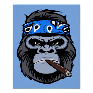 Póster Biker gorilla fumando arte de charuto fumante