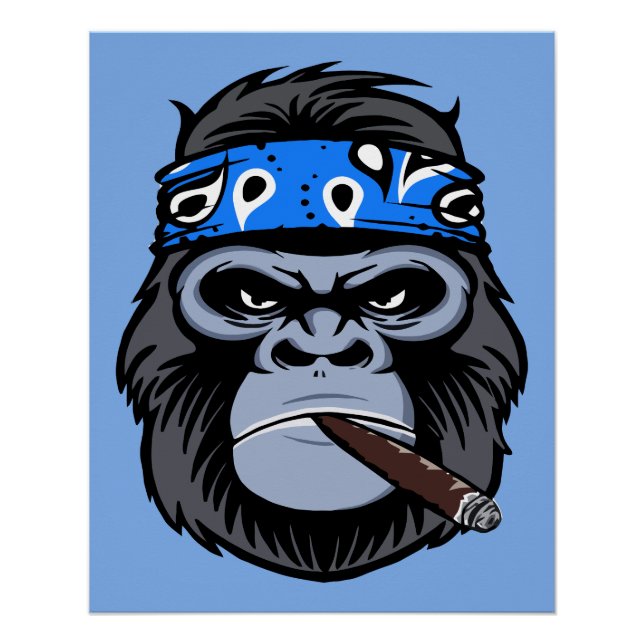 Póster Biker gorilla fumando arte de charuto fumante (Frente)