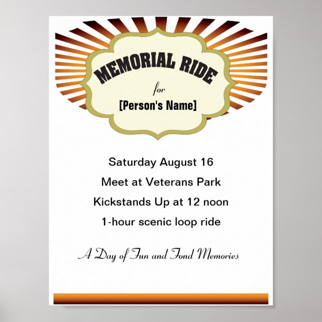 Poster Biker Memorial Ride sunburst convite (Frente)