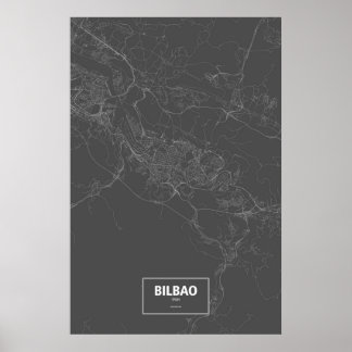 Póster Bilbao, Espanha (branco no preto)