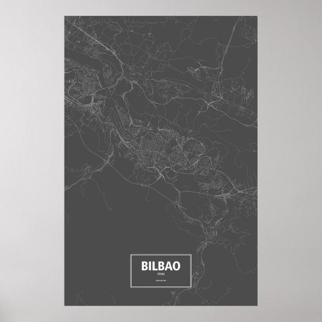 Póster Bilbao, Espanha (branco no preto) (Frente)
