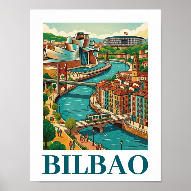 Poster Bilbao Espanha Viagem - Arquitetura Colorida (Frente)