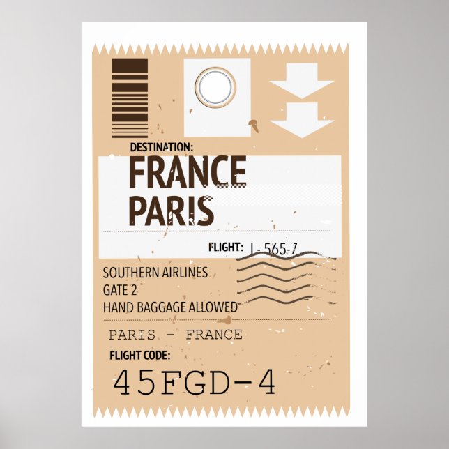 Poster Bilhete de avião para Paris França (Frente)