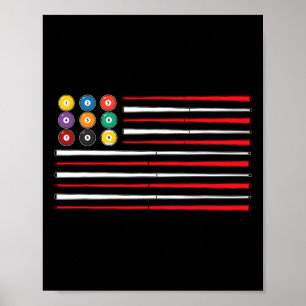 Poster Billiard American Flag Cue Piscina Billiard Player