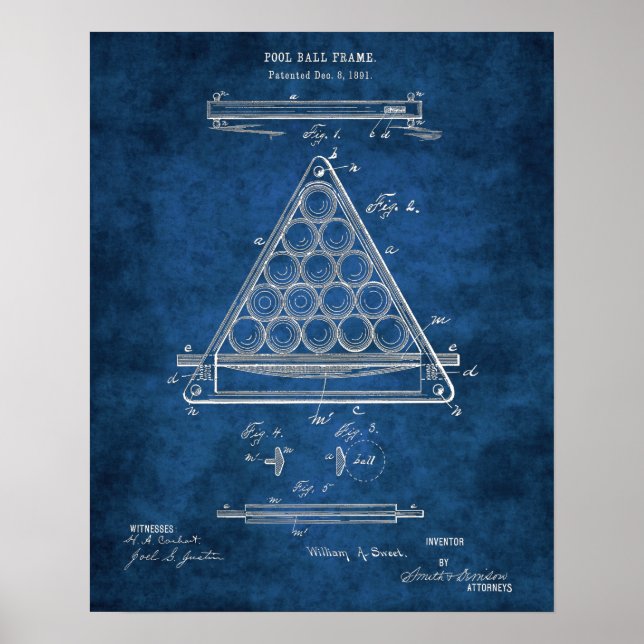 Poster Billiard Ball Frame Patent n.º 3 Piscina Sala Deco (Frente)
