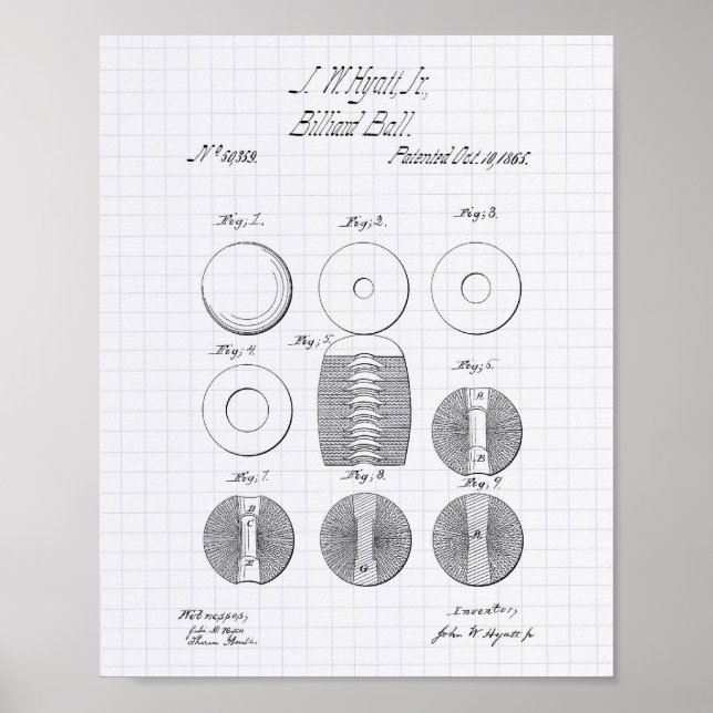 Póster Billiard Balls 1865 Patent Art - Lined Peper (Frente)