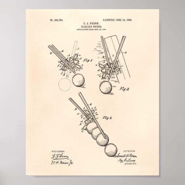 Póster Billiard Bridge 1908 Patent Art - Old Peper (Frente)