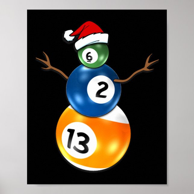 Poster Billiard Christmas Snowman com Mesa de Piscina (Frente)