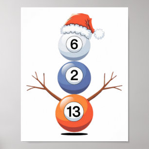 Poster Billiard Christmas Snowman com Mesa de Piscina