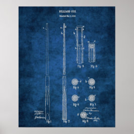 Poster Billiard Cue Patent Blueprint n.º 4 Arte da Sala d