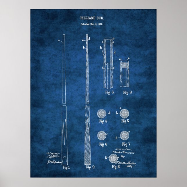 Poster Billiard Cue Patentear Art nº 4 Rec Room Decor (Frente)