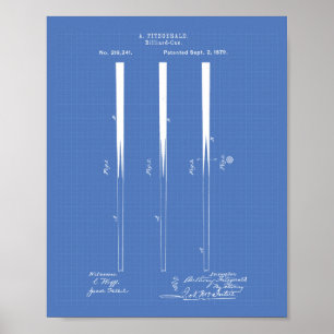 Póster Billiard Cues 1879 Patent Art - Blueprint