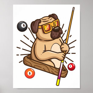 Poster Billiard Pug Dog Hustler Piscinas Meninas Snooker