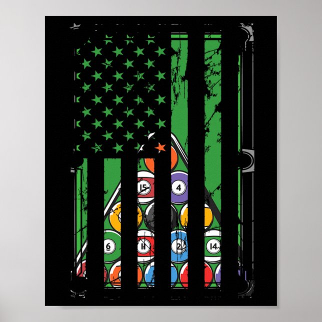 Poster Billiard Rack Usa American Flag Billiards Player S (Frente)