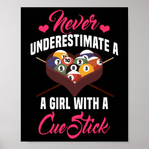 Poster Billiards Girl Player Mesa Snooker Pirâmide Billia