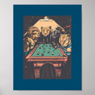 Poster Billiards Lion Big Cats Tigre Jogo de Piscina