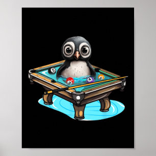 Poster Billiards Penguin Hustler Piscina Snooker Jogando 