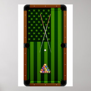 Poster Billiards Piscina Player Mesa EUA Bandeira America
