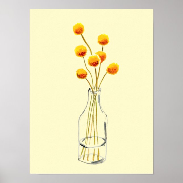 Poster Billy Button, flores amarelas felizes da Austrália (Frente)