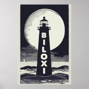 Poster Biloxi Mississippi Lighthouse Moon