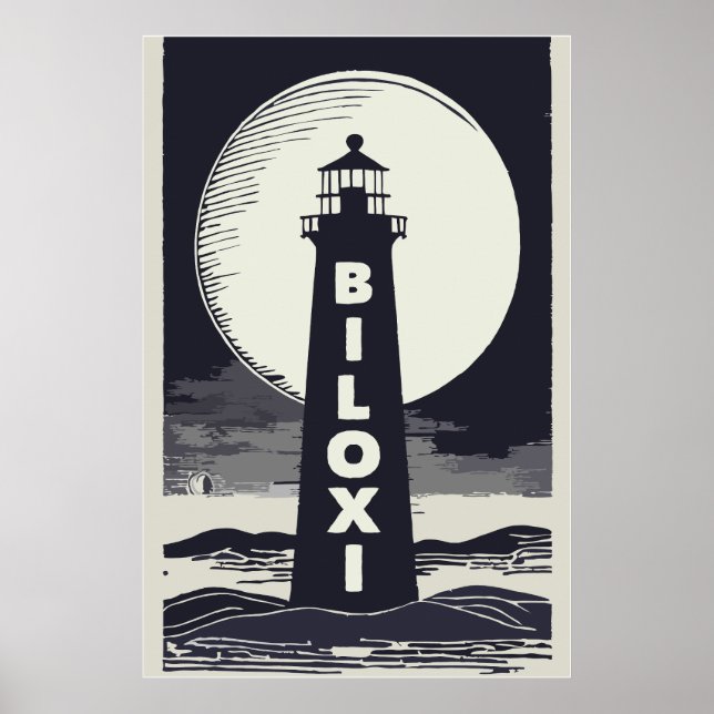 Poster Biloxi Mississippi Lighthouse Moon (Frente)