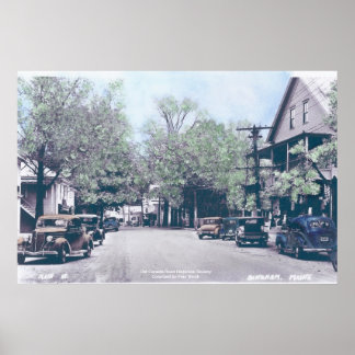 Poster Bingham Maine - Rua Principal com Carros Antigos