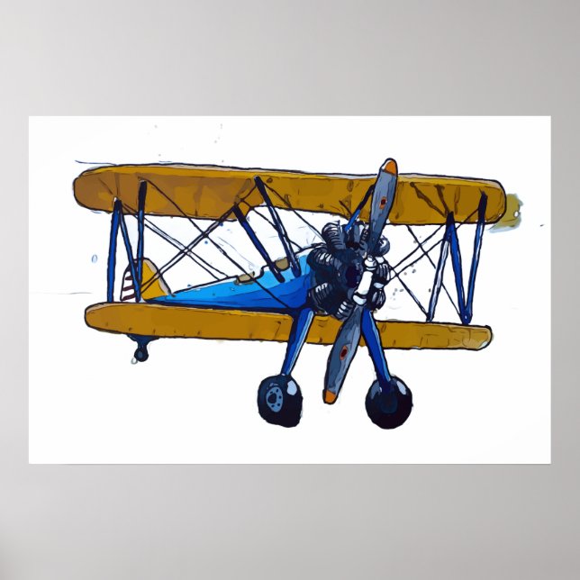 Poster Biplano clássico antigo com trem de pouso triciclo (Frente)