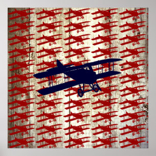 Póster Biplano do vintage nos presentes de madeira da