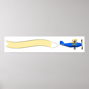 Poster Biplano dos desenhos animados com bandeira vazia
