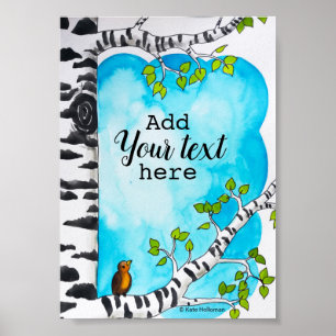 Poster Birch Tree Watercolor Illustration with Text