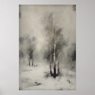 Poster Birch Trees In Snow, Gothic Forest Landscape Wall
