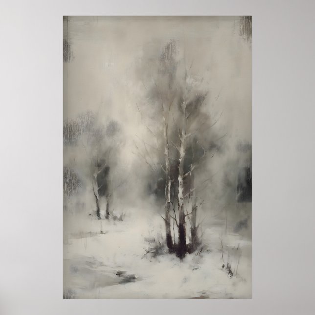 Poster Birch Trees In Snow, Gothic Forest Landscape Wall  (Frente)