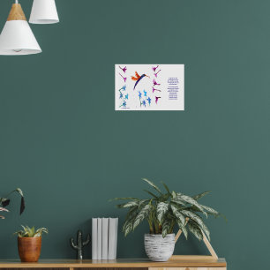 Poster Bird Art Floral Hummingbird