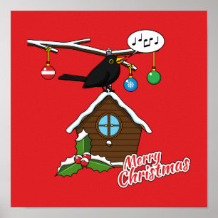 Poster Bird House Merry Christmas