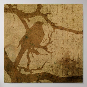 Poster Bird on a Branch in Brown