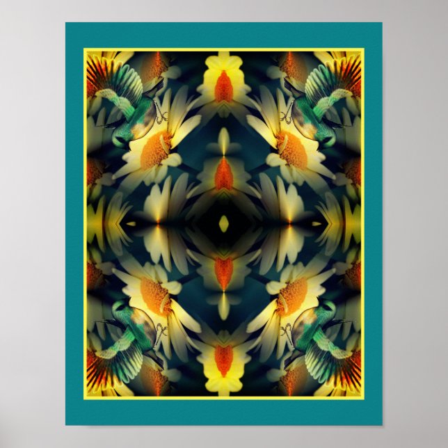 Poster Bird On Yellow Daisies Abstrato Fantasy Art (Frente)