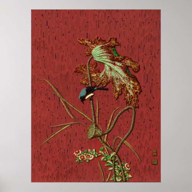 Poster Bird & Plant Janpanese Arte Ornamental (Frente)